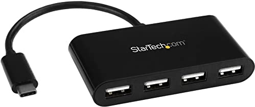 StarTech Hub USB-C de 4 Puertos con 4x USB-A, USB 2.0 (ST4200MINIC) | Adaptador USB-C a USB-A, Expansor de puertos, Compacto y ligero, Cable integrado
