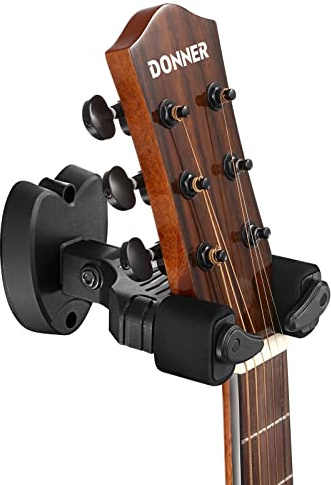 Donner Locking Guitar Wall Mount 1-Pack, Auto Lock Guitar Wall Hanger for Acoustic Electric Guitar Bass Ukulele Mandolin, Black