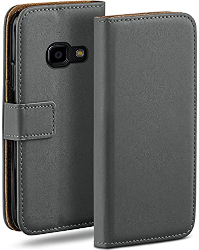 moex Book Case für Samsung Galaxy Xcover 4 Handyhülle mit Kartenfach, Hülle klappbar 360 Grad Schutzhülle, Klapphülle Flip Case Cover, PU Leder Handytasche Lederhülle, Dunkelgrau