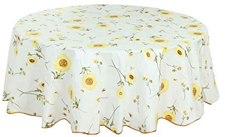 sourcing map Tischdecke Tischtuch Tischwäsche abwaschbar rund frühling wasserdicht, öldicht, schmutzabweisend Blumenmuster Goldene Sonnenblume Rund 180cm