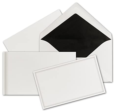 100 Sets - Trauerkarten mit grauem Schattenrand und dazu passende Briefumschläge mit schwarzem Seidenfutter, B6-115 x 190 mm