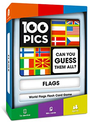 100 PICS Flags of The World Travel Game - Learn 100 Country Flags | Flash Cards with Slide Reveal Case | Geography Card Game, Gift, Stocking Filler | for Kids and Adults | Ages 6+