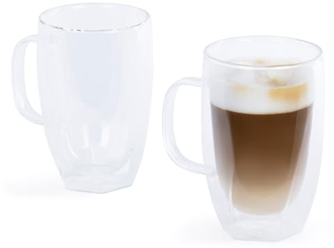 LIVIVO Set of 2 Double Wall 'Twist' Coffee Mugs - Insulated Double Layer Glass Keeps Your Drink Hot or Cold for Longer and Unique 'Twist' Design is Stylish and Practical (with Handle)