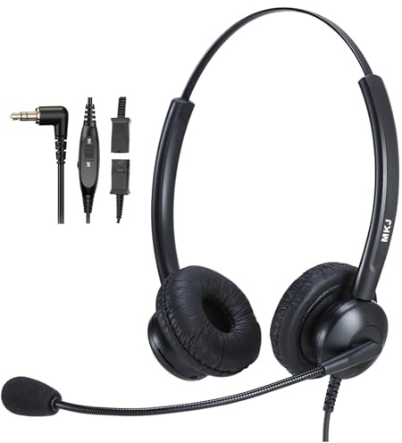 MKJ Telephone Headset with Microphone Noise Cancelling Wired 2.5mm Call Center Headset for Office Phone Panasonic KX-TGF380M KX-TG6534 KX-TG9541 KG-TGEA20 Cisco 303 508G 525 Uniden AT&T Vtech