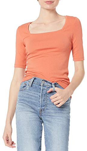 Amazon Essentials T-Shirt Aderente con Scollo Quadrato e Mezze Maniche Donna