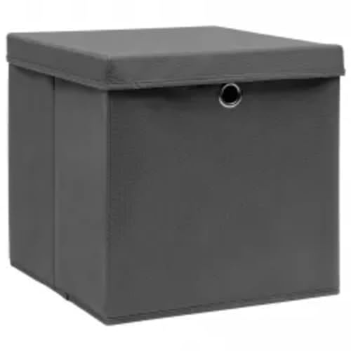 vidaXL 10x Aufbewahrungsbox mit Deckeln Zusammenklappbar Spielkiste Regalkorb Faltkiste Korb Kinderbox Box Kiste Faltbox 28x28x28cm Grau