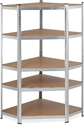 Relaxdays Eck Schwerlastregal, verzinkt, Traglast 875 kg, 181x128x92 cm, 5 Böden, zum Stecken, Stahl Eckregal, Silber