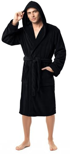 NY Threads Mens Robe with Hood, Luxury Plush Fleece Hooded Mens Bathrobe, Spa Bath Robe for Men, 2X-Large/3X-Large, Black