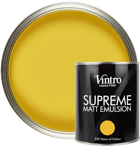 Vintro | Luxury Matt Emulsion | Smooth Chalky Finish | Multi Surface Paint | for Walls, Ceilings, Wood and Metal (Yellow) 1L