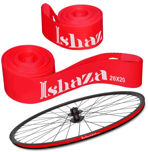 Ishaza Pack of 2 Bicycle Rim Strip 26 x 20mm – Red Rim Tape High-Pressure, Puncture & Temperature Resistant Durable Elastic PVC Bike Wheel Liner for Mountain & Road Bicycle