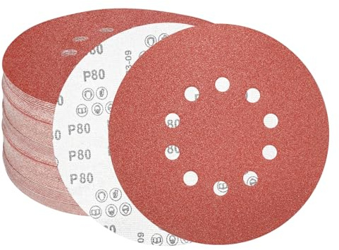FEIHU 225mm Sanding Disc 80 Grit 10 Holes. Hook and Loop Discs, 9 inch Sanding Pads for Drywall Sander Long Neck Sander （15 PCS）