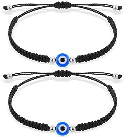 Yolev Lot de 2 bracelets de protection contre le mauvais œil faits à la main - Noir