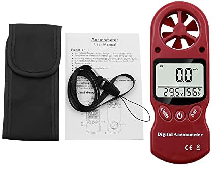 Anemómetro digital Medidor de velocidad del viento de mano Pantalla con retroiluminación LED para medir la velocidad del viento, indicador de temperatura del barómetro y sensación térmica (rojo)