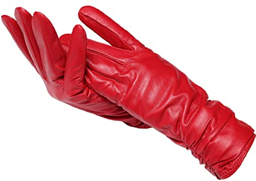 Klassische plissierte Lederhandschuhe Damen Farbe Echtleder Handschuhe Damen Schaffell Echtleder Winterhandschuhe Damen Rot 8