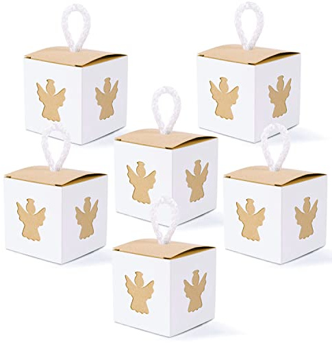 50 Stück Süßigkeitenschachteln, quadratische Süßigkeitenschachteln mit Engelsmuster, Kraftpapier-Leckerli-Boxen, Hochzeitsgeschenk-Boxen, Süßigkeiten-Boxen für Geburtstag, Party, 5,4 x 5,4 x 5,4 cm