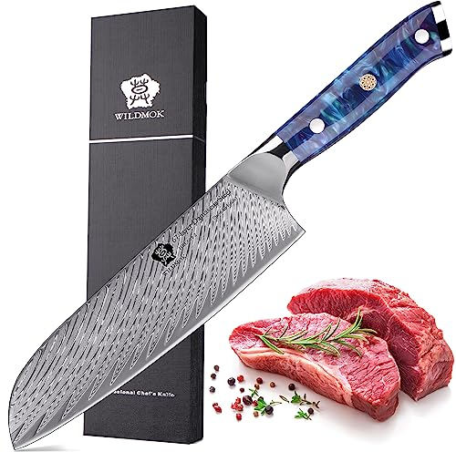 WILDMOK Coltello da Chef, Coltello da Cucina Coltelli da Chef da 17.8 cm, Chef in Acciaio di Damasco Giapponese VG10 Professionale, con Impugnatura Ergonomica Full Tang per Cucina