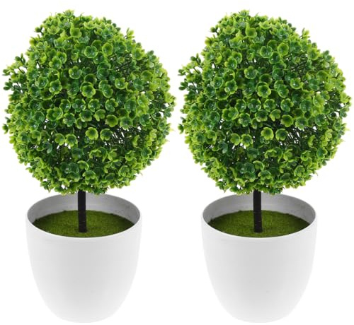 Homsfou Bolas De Plantas Artificiales Decorativas 2 Piezas En Maceta 9.05X4.72X3.93 Pulgadas para Hogar Oficina Ventanas Y Espacios PúBlicos Simuladas