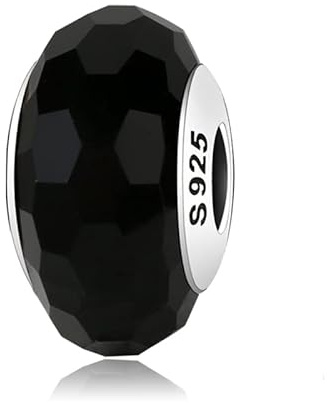 Charm Murrina noir verre de Murano noir en argent 925 - Les Folies (Modèle Pandora), Argent sterling Verre trempé, Zircone cubique