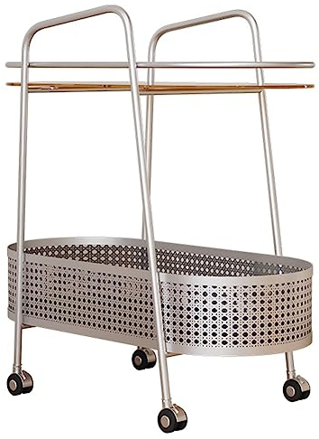 WIGING 2 Schichten Einkaufswagen Mit Feststellbaren Rädern, Metall Trolley-Gebrauchswagen, Organizer-Aufbewahrungswagen Für Wohnzimmer Badezimmer Küche Büro (Color : Silver)