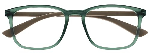 OPULIZE Max Gafas de Lectura - Marco Rectangular Clásico Grande - Verde Mate Transparente con Brazos Beige - Unisex Hombres Mujeres - Bisagras de Resorte - R78-6 - +1.00