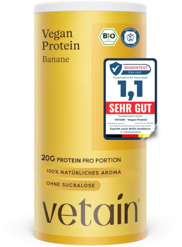 VETAIN Veganes Proteinpulver Banane - 20g Eiweiß - 100% Bio & fermentiert | Protein Pulver aus 4 Komponenten - 67% Eiweiss - Ohne künstliche Süßungsmittel - Vollständiges Aminosäureprofil - 540g