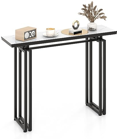 COSTWAY Tavolo Consolle 110cm, Tavolo da Ingresso con Piano in Finto Marmo, Struttura in Metallo e Poggiapiedi Regolabili, Tavolino da Divano Moderno per Salotto, Corridoio e Ingresso (Nero)