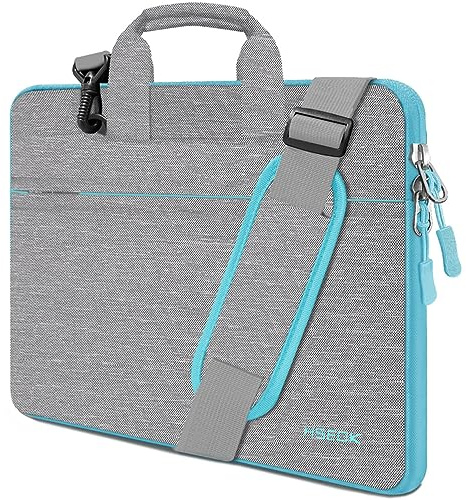 HSEOK Bolso Bandolera/Maletín para Portátil 13-14, Funda Protectora Laptop Sleeve Impermeable para 13.3 MacBook Pro Air, XPS 13, 13-14 HP ASUS Acer Lenovo DELL Notebook,Gris & azul claro