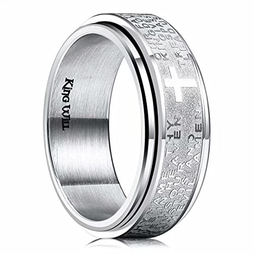King Will 8mm „Vaterunser“-Drehring aus Edelstahl, Komfortpassform, Ehering für Damen und Herren, Größe 10
