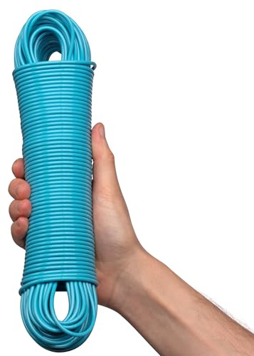 Hardys 25m Washing Line Rope | Strong & Long Clothes Line Rope with Steel Core & PVC Coating | For Indoor, Outdoor & Camping | Rot, Mould & Weather Resistant | Blue