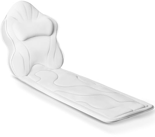 Poemland Luxury Full Body Bath Pillow Mat & Cushion - Ultimate Spa Relaxation with Thick Padding, Headrest, Neck, and Shoulder Support - Ideal for Bathtub Soaking (White)