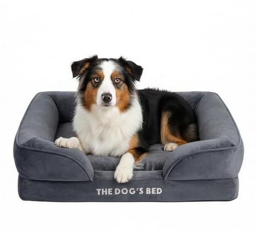 The Dog's Bed, letto ortopedico per cani in schiuma impermeabile con supporto standard, grande peluche grigio, impermeabile, letto per cani di supporto con coperture sostituibili, approvato