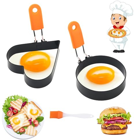 2 Stück Spiegeleiform Edelstahl,Eierringe Spiegeleierformen,Antihaft Omelettform mit Griffen, Spiegeleierformen für Pfanne,Pfannkuchen Form für Spiegeleier Omeletts Sandwiches Eierformer