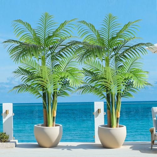 Keeplush Künstliche Goldene Palme 120cm kunstpflanzen groß wie echt, UV-beständig kunstbaum groß, Kunstpalme für Haus Wohnzimmer Schlafzimmer Büro Balkon Garten Decor Künstliche Pflanzen (2 Stück)