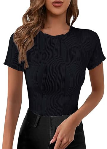 NNGOTD V Neck Tops for Women UK Womens 2024 Summer Casual T-Shirts Square Neck Petal Short Sleeve Tunic Tops for Legging Black Tank Top for Women UK Tshirt (Black, S)