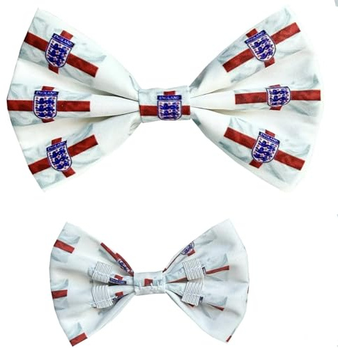 New Dogs Bow Tie Bowtie Football EURO Flag Paws England RED Elastic Band ACCESSORY Handmade UK (White flag Large)