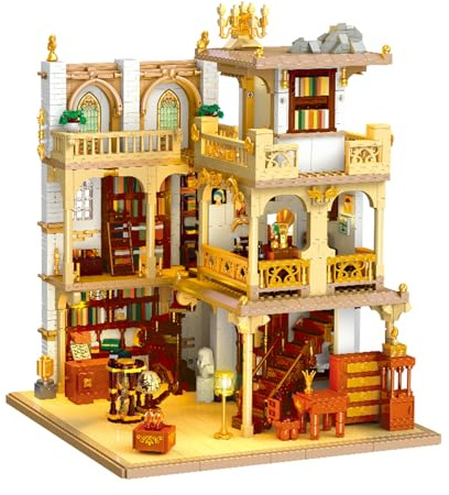 Vinbosion Weinlese Buchhandlung Bauklötze Set,Dreistöckiges Haus Blocks Modell mit Buch-Ecke,Spielzeug Geschenk für Kinder und Erwachsene(3028PCS)