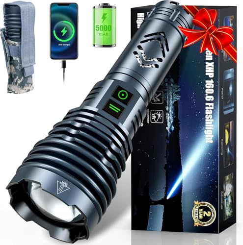 Torce ricaricabili da 2.000.000 lumen ad alta intensità, super luminose, a LED con batteria, durata di 25 ore, custodia, 6 modalità zoom, torce tattiche impermeabili per campeggio all'aperto e