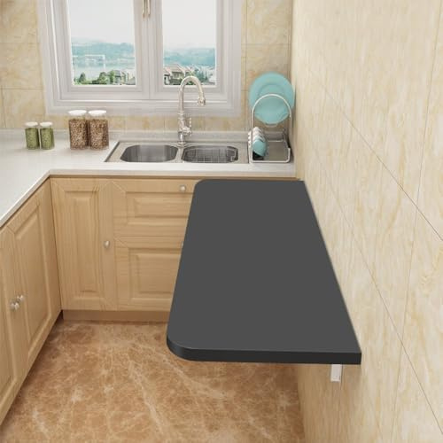 Willonin - Klappbarer Wandtisch, 60 x 30 cm, schwebender Laptop-Schreibtisch, klappbarer Arbeitstisch, Klapptisch (Schwarz, 60 x 30 x 1,6 cm)