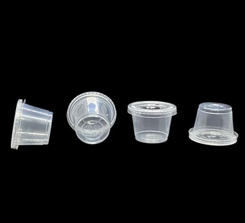 100 x 1oz Round Food Containers With Separate Lids | Sauce Pots | Take Away Deli Cups | BPA Free (100, 1oz)
