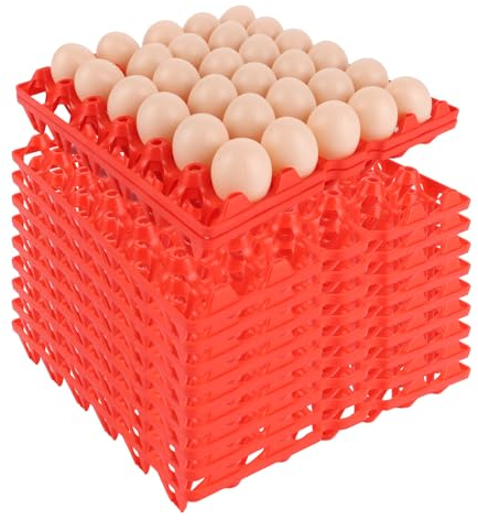 ZOFUN Scatola per uova, 10 pezzi, in plastica, 30 celle, con coperchio per 30 uova, per la conservazione, il trasporto della casa e la fattoria (rosso)