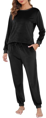 Sopesil Pigiama Donna Manica Lunga in Pile Set Pigiama Donna per l'inverno con Tasche,S-XXL