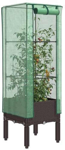 Xichuzi Hochbeet mit Gewächshaus-Aufsatz Rattan-Optik 40x40x140 cm, Palettenrahmen, Hochteich, Gemüsebeet, Kräuterregal Balkon, Blumenbeet, Kräuterspirale, Tomatenbeet, Pflanzhochbeet - 4015804