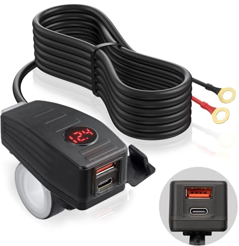 48V USB Steckdose Motorrad Ladegerät für Type-C im Auto Schnellladung, LED-Spannungsüberwachung mit EIN-/Aus-Schalter, Lenker- und Rückspiegelmontage, wasserdicht und staubdicht