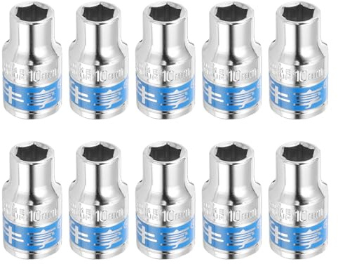 sourcing map 10pcs 1/2 Inch Drive 6-Point Socket 10mm CR-V Metric Shallow Socket for Repairs