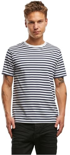 Brandit Jerseytröja för män, randig TS T-shirt, Marinvit, XL