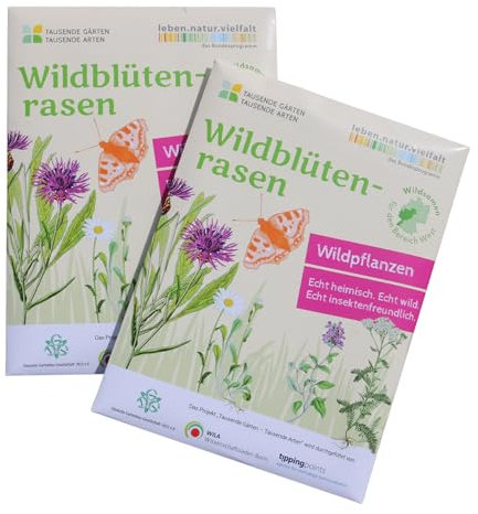 Wildblütenrasen | Alternative zu Zierrasen | Saatgut mit 18 heimischen Wildpflanzenarten (50% Blumen / 50% Gräser) | Blütezeit: Mai - Okt. | trittfest | Projekt Tausende Gärten – Tausende Arten