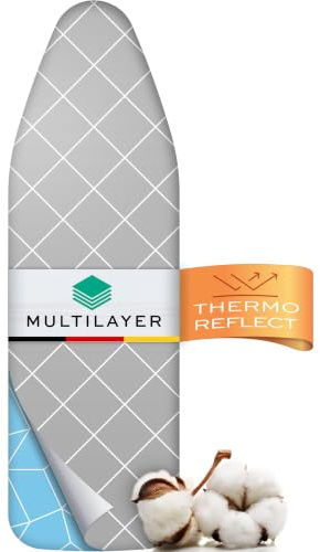 Timbley Turbo Bügelbrettbezug 110x30 – Hitzereflektierend für schnelleres Bügeln – einfache Montage mit Gummizug – 2X Komfortpolsterung | Größe S