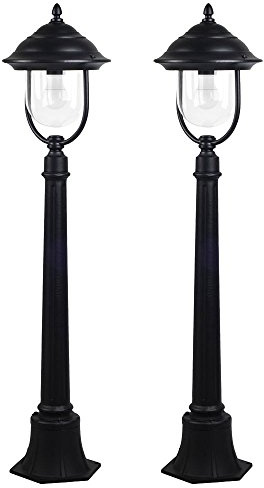 Außenstehlampe Laterne schwarz Vintage Wegeleuchte Gartenlampe Terrassenleuchte, Aluminium, 1x E27, DxH 25 x 111 cm, 2er Set