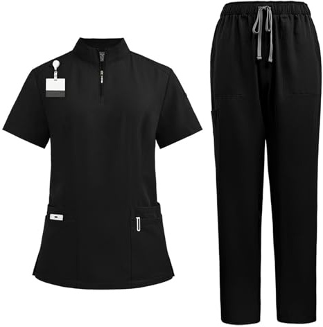 Generisch Damen Medizinische Arbeitskleidung Set Waschbar Krankenschwester Medizinische Uniform Kurzarm Oberteil Mit Hose