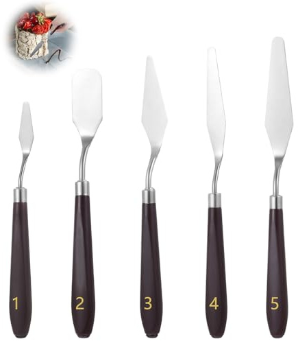 Nogeqi 5PCS Cake Cream Spatula, Stainless Steel Icing Frosting Spatula for Cake Decorating, Art Painting Baking Pastry Tool for Fondant Chocolate Cream Toner